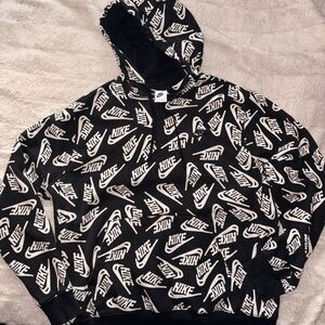 Nike Men's Black and White Logo Hoodie